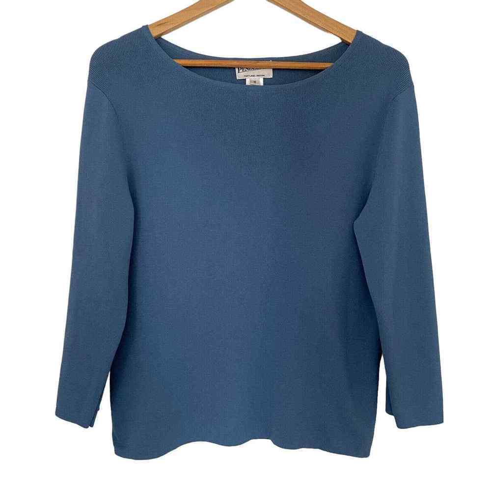 Pendleton Womens Blue Knit Blouse Scoop Neck Casual Shirt Size Medium Top